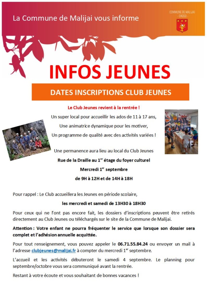 Flyer Club Jeunes RENTREE 2021-2022
